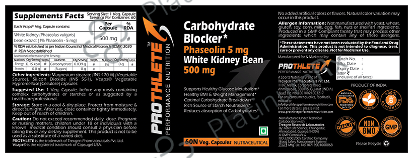 Prothlete Carbohydrate Blocker Phasoeolin 5mg White Kidney Bean 500mg Veg Capsule