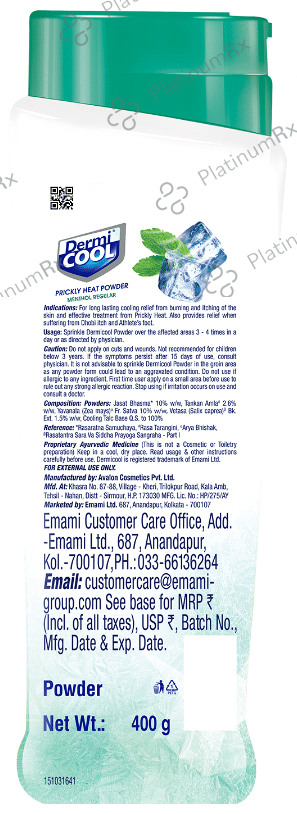 Dermi Cool Prickly Heat Powder Menthol Regular