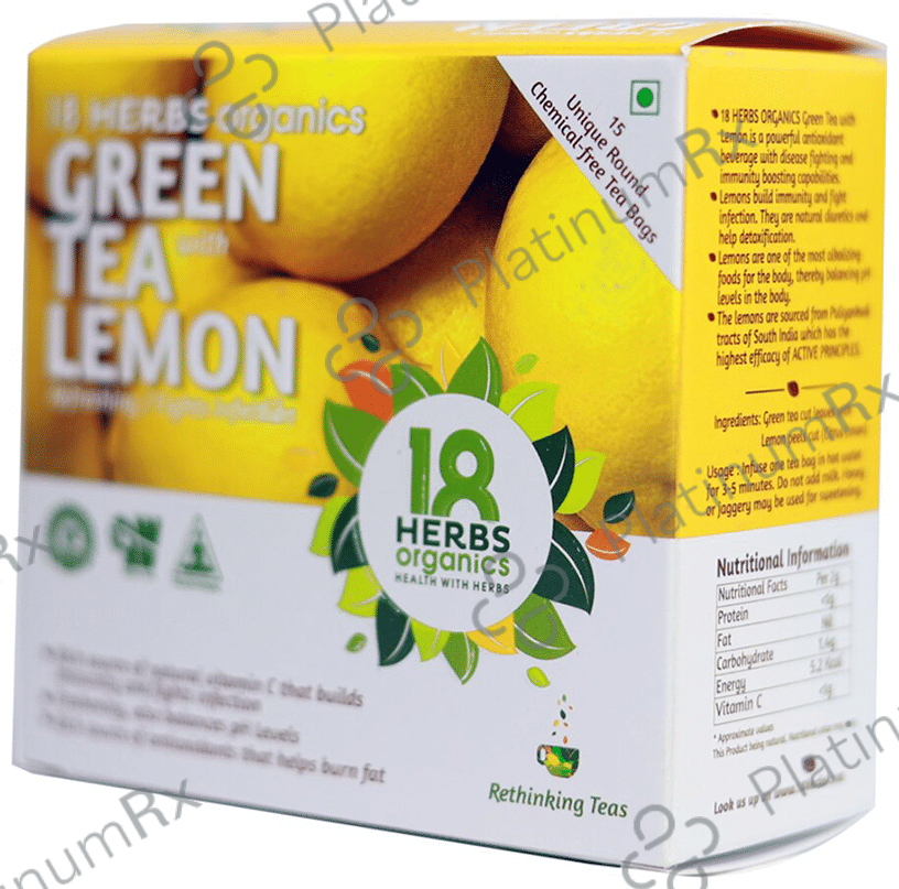18 Herbs Organics Green Tea Bag (1.25gm Each) with Lemon 15 units