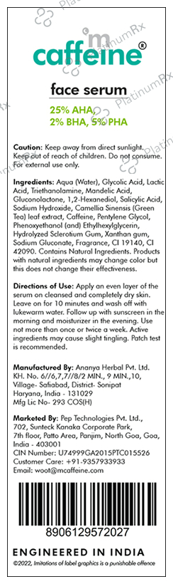 mCaffeine Face Serum with 25% AHA, 2% BHA, 5% PHA