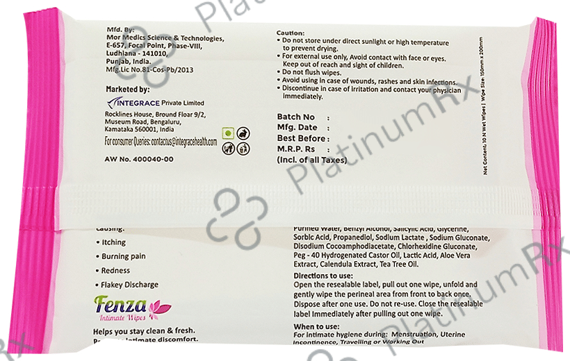 Fenza Intimate Wipes (10 Each)