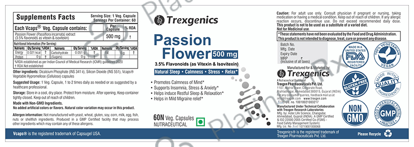 Trexgenics Passion Flower Extract 500mg Veg. Capsules