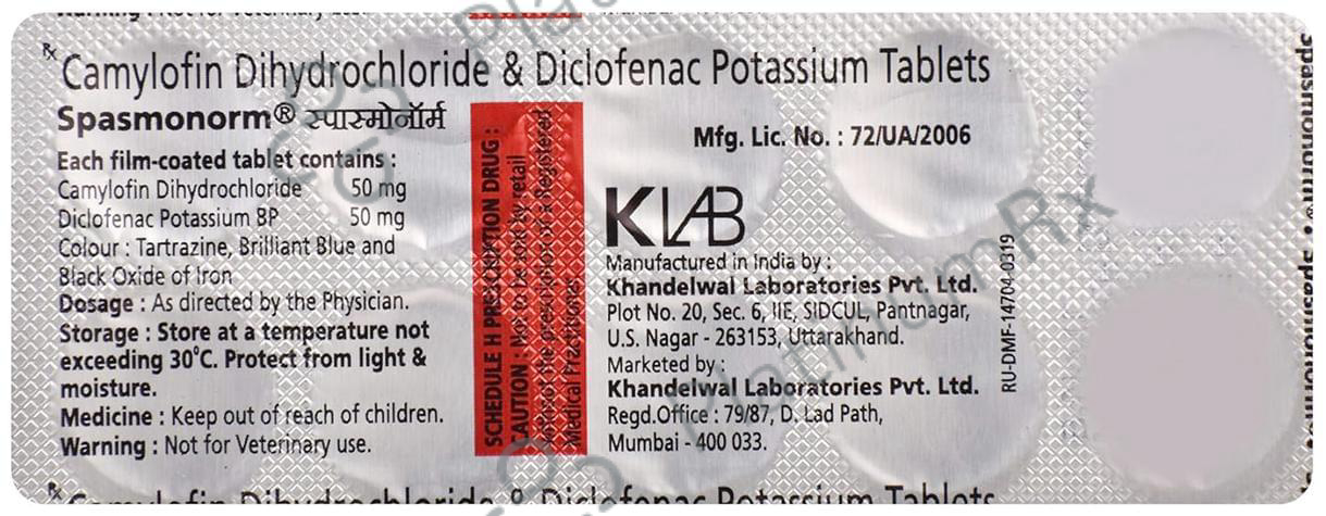 Spasmonorm 50/50mg Tablet 10s