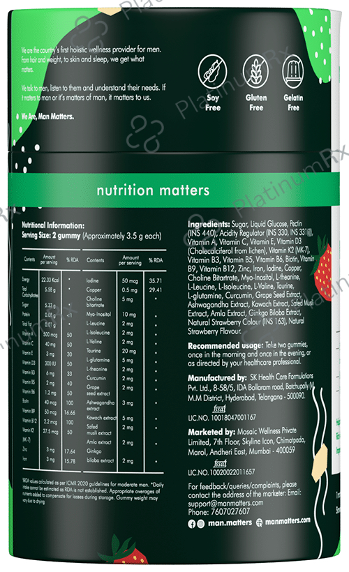 Man Matters Nourish Multivitamin Gummies for Immunity & Antioxidant Support - Flavour Strawberry