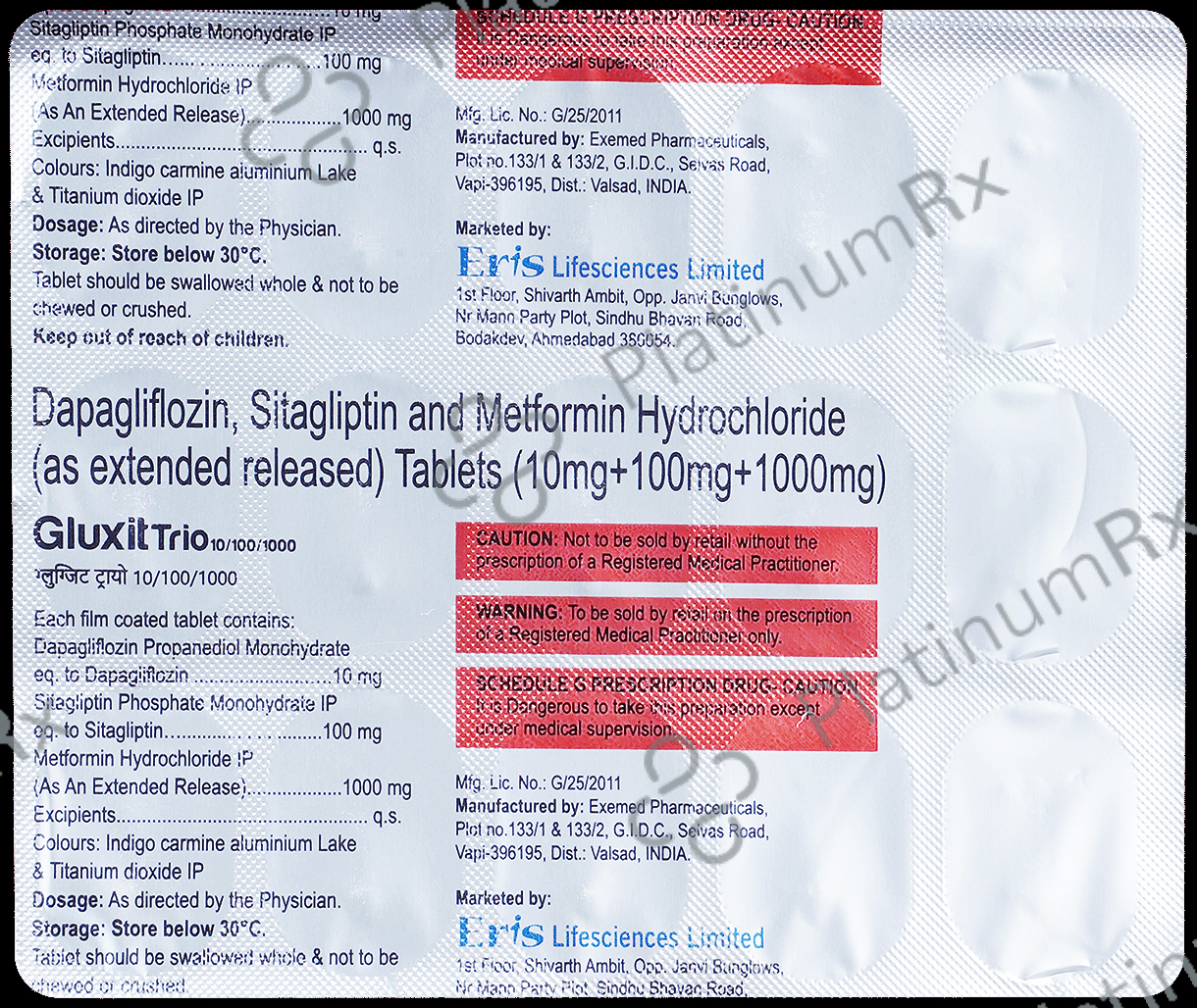 Gluxit Trio 10/1000/100mg Tablet ER 15s