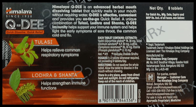 Himalaya Q-Dee Tulasi+Lodhra+Shanta Tablet MD
