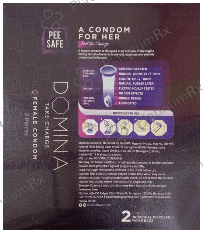 Pee Safe Domina Take Charge Female Condom (2 Each) with Disposable Bags 1 Pack