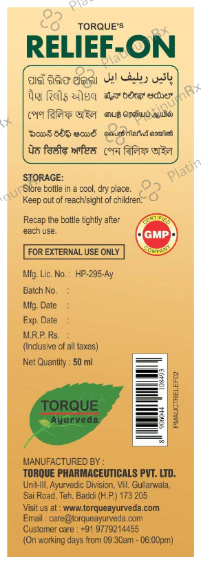 Torque's Relief-On Pain Relief Oil (50ml Each) 1 Bottle