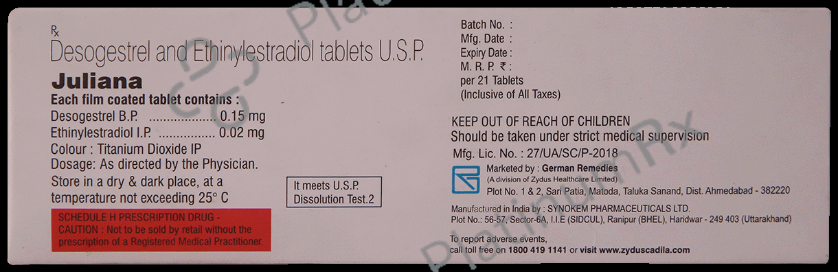 Juliana 0.15/0.02mg Tablet 21s