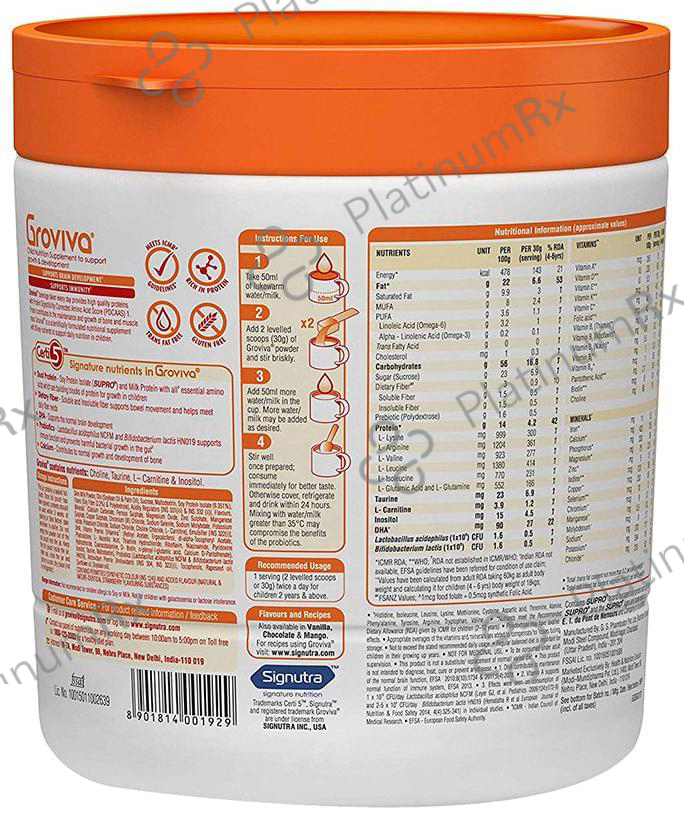 Groviva Child Nutrition for Physical Growth, Brain Development & Immunity - Flavour Strawberry Powder 200 gm