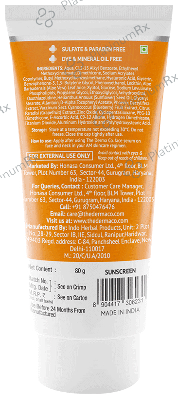 The Derma Co 1% Hyaluronic Sunscreen Aqua Gel with Vitamin E - Fragrance-Free SPF 50 PA++++ 80 gm