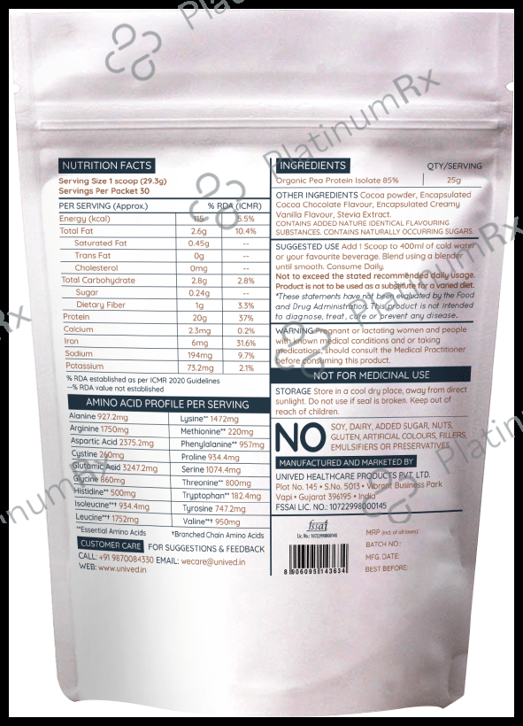 Unived Basics Pea Protein Isolate Powder Chocolate 879 gm