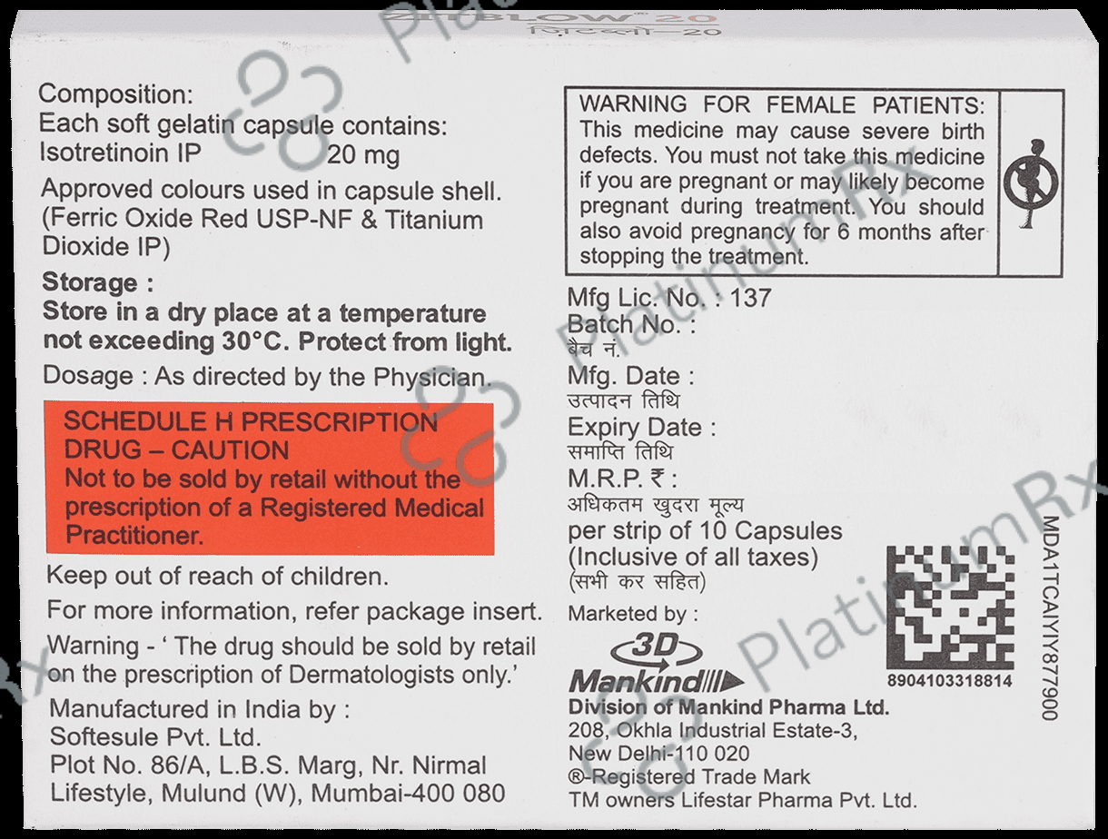 Zitblow 20mg Soft Gelatin Capsule 10s