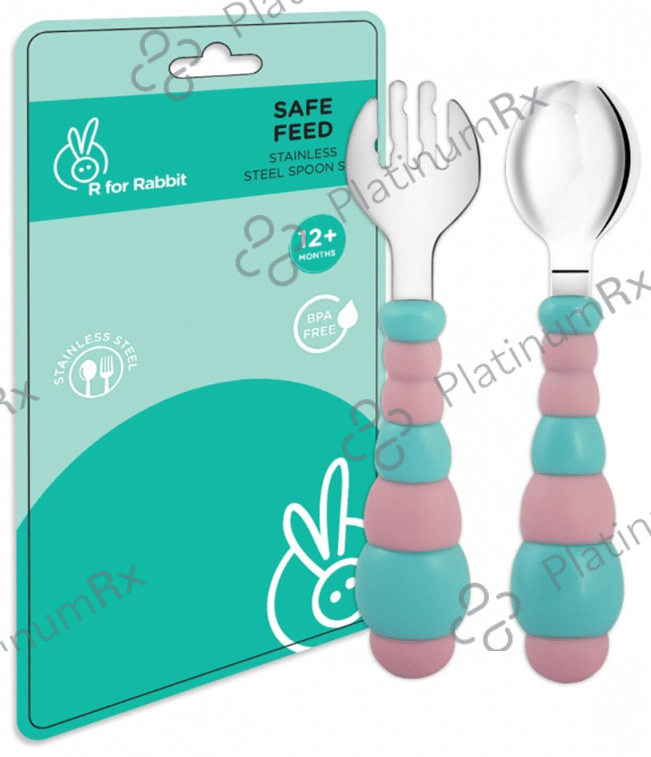 R for Rabbit Safe Feed Stainless Steel Spoon Set Blue