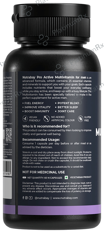 Nutrabay Pro Active Multivitamin for Men - Boosts Energy, Immunity & Joint Health - Capsule