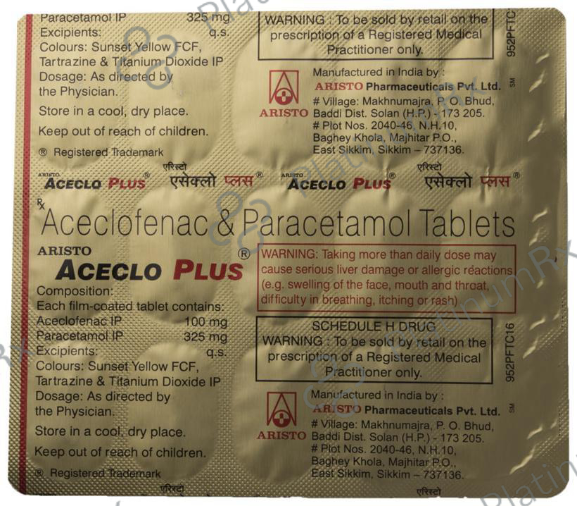 Aceclo Plus 100/325mg Tablet 15s