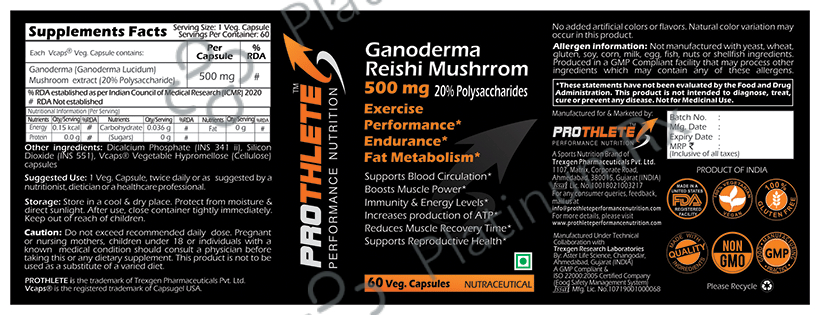 Prothlete Ganoderma Reishi Mushrrom 500mg Veg Capsule