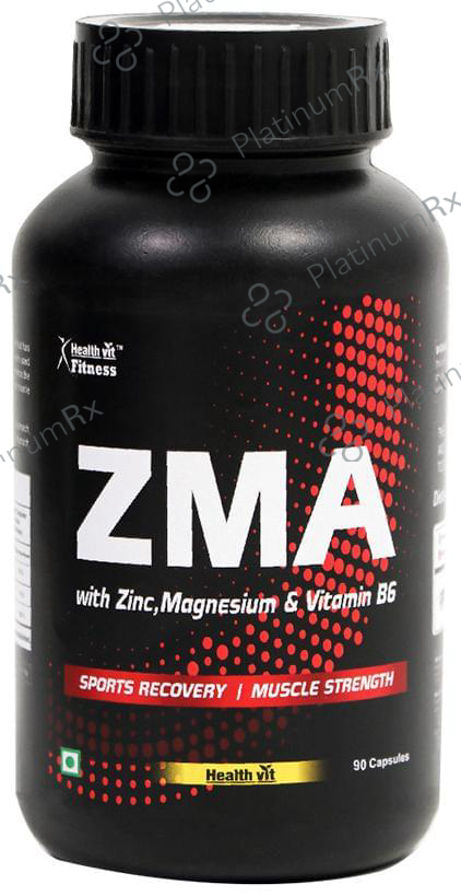 HealthVit ZMA with Zinc, Magnesium & Vitamin B6 - For Sports Recovery & Muscle Strength - Capsule 90 capsules