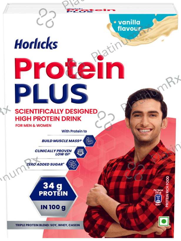 Horlicks Protein Plus with Triple Protein Blend of Soy, Whey, Casein - No Added Sugar - Flavour Vanilla