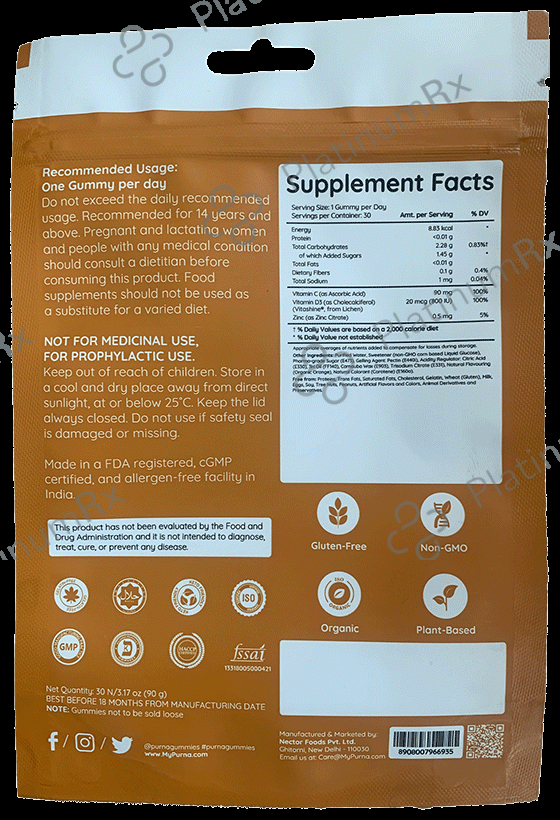 Purna Immunity Vitamin Gummies Orange