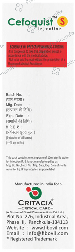 Cefoquist S 1000mg/500mg Injection