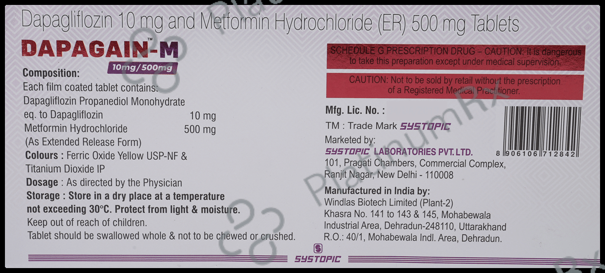 Dapagain M 10/500mg Tablet ER 15s