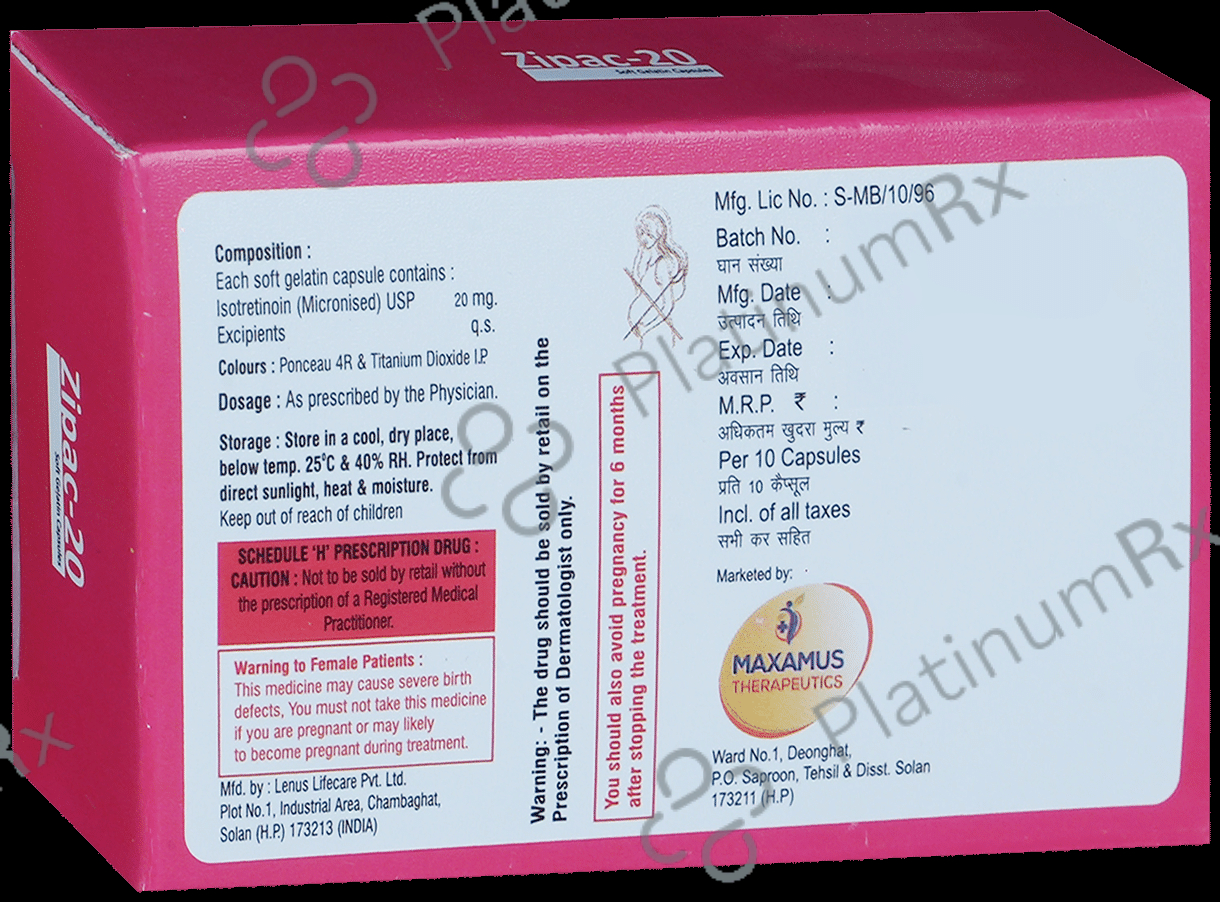 Zipac 20mg Soft Gelatin Capsule 10s