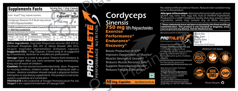Prothlete Cordyceps Sinensis 750mg Veg Capsule