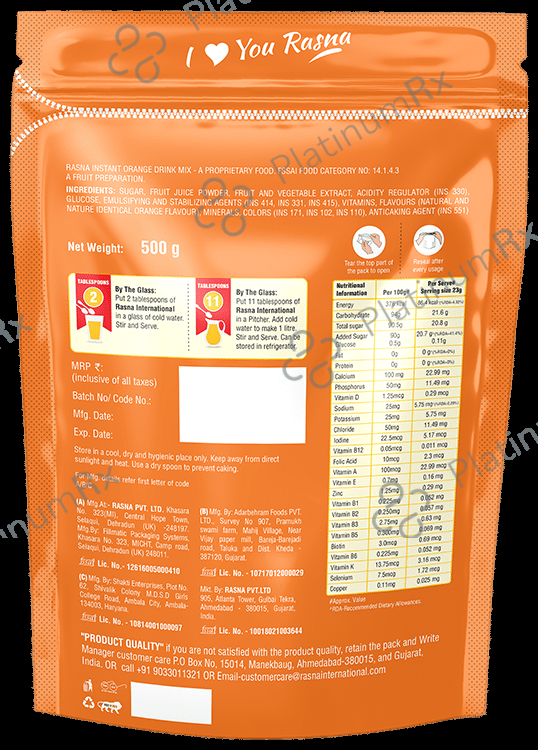 Rasna International with Glucose, Minerals & Vitamins - Flavour Instant Orange