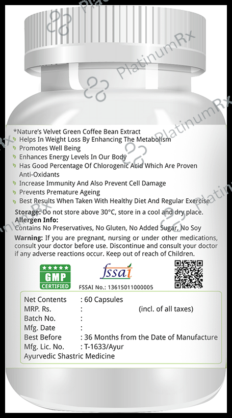 Nature's Velvet Green Coffee Bean Pure Extract 400mg Capsule