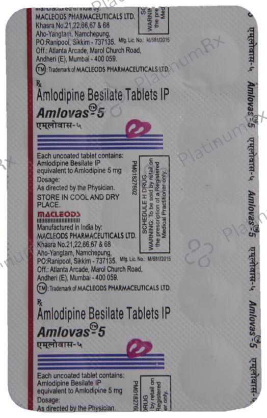 Amlovas 5mg Tablet 15s