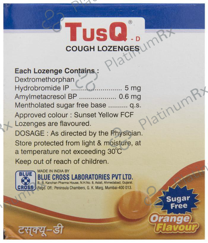Tusq D Cough Lozenges Sugar Free 0.6/5mg 6s