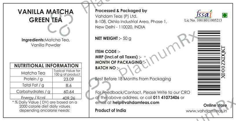 Vahdam Vanilla Matcha Teas Green Tea Powder