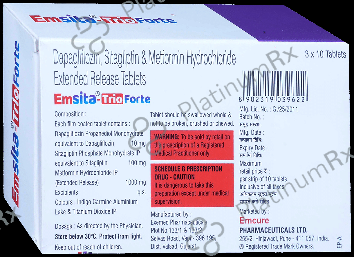 Emsita Trio Forte 10/1000/100mg Tablet ER 10s