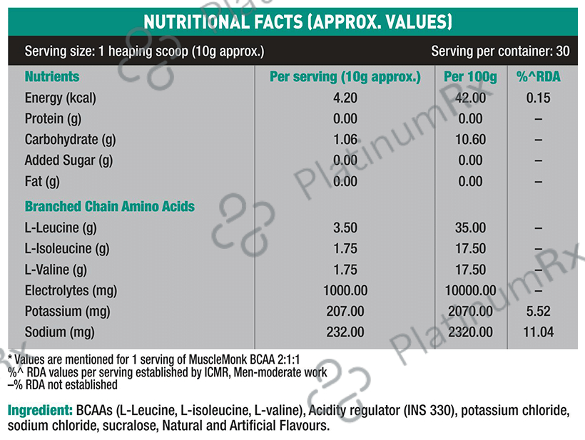 Muscle Monk BCAA 2:1:1 Watermelon 300 gm