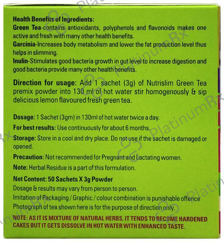 Ayurwin Nutrislim Slimming Green Tea Sachet (3gm Each) Lemon