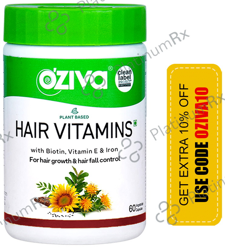 Oziva Hair Vitamins with DHT Blocker & Omega 3 - Vegetarian Capsule for Better Hair Growth & Hair Fall Control 60 vegicaps