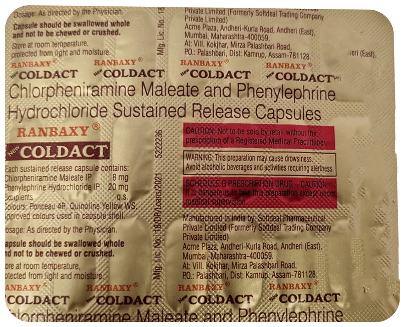 Coldact 8/20mg Capsule 10s