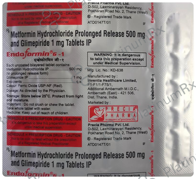 Endoformin G 1mg/500mg Tablet PR 15 Tablet PR