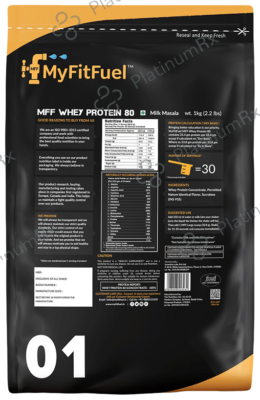 MyFitFuel Whey Protein 80 with Glutamic Acid for Muscle Recovery - Flavour Milk Masala 1 kg