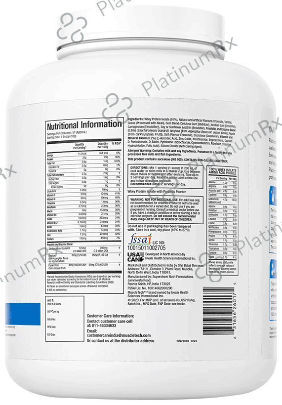 Muscletech Platinum 100% Whey Isolate Milk Chocolate Gluten Free 1 kg