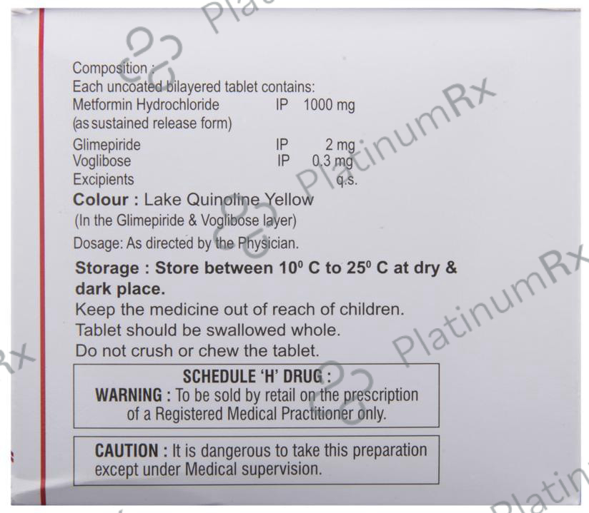 Glimisave MV2 Forte 2/1000/0.3mg Tablet SR 15s