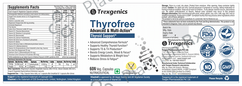 Trexgenics Thyrofree Thyroid Support Veg Capsule