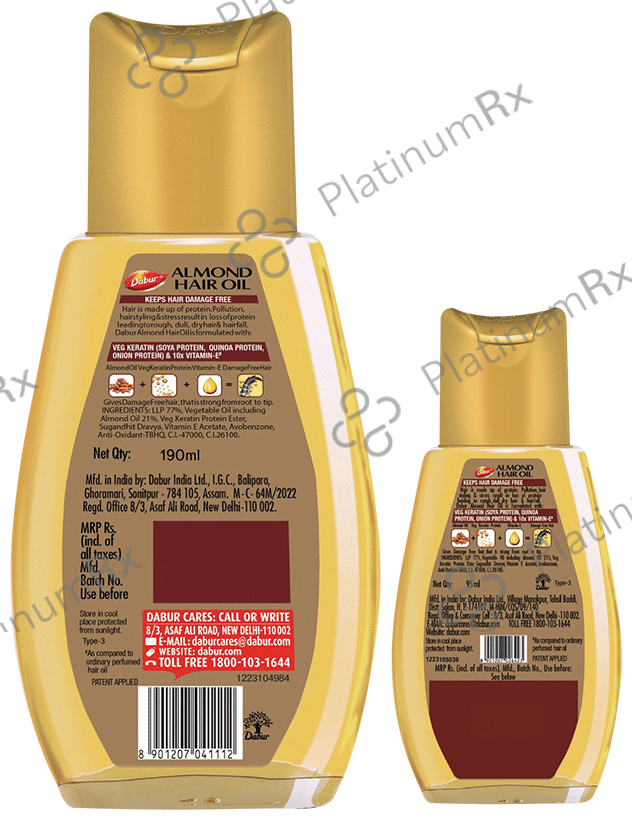 Dabur Almond Hair Oil with Soya Protein & Vitamin E - For Damage Free Hair 190 ml