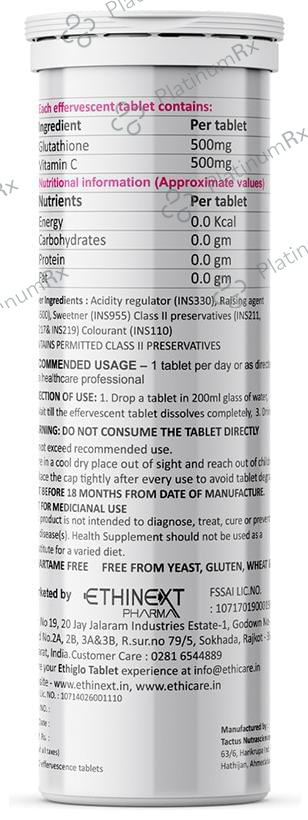 Ethiglo ET with Glutathione & Vitamin C for Skin Health - Effervescent Tablet