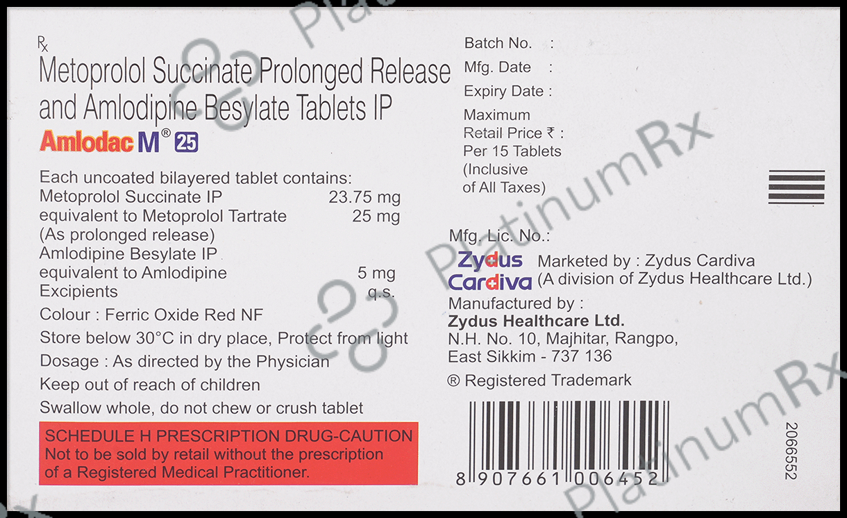 Amlodac M 25 5/23.75mg Tablet PR 15s