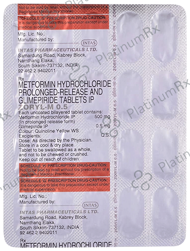 Zoryl M 0.5/500mg Tablet PR 20s