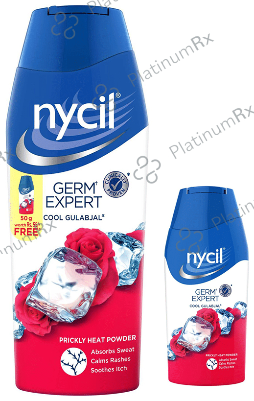 Nycil Cool Gulabjal Prickly Heat Talcum Powder with Nycil 50gm Germ Expert Talc Free