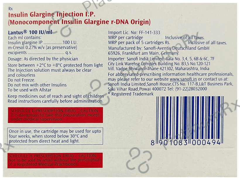 Lantus (100 IU/ml) (1*3ml Cartridge)