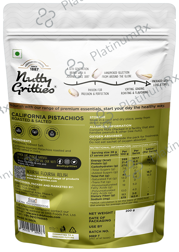 Nutty Gritties Roasted Pistachios Lightly Salted
